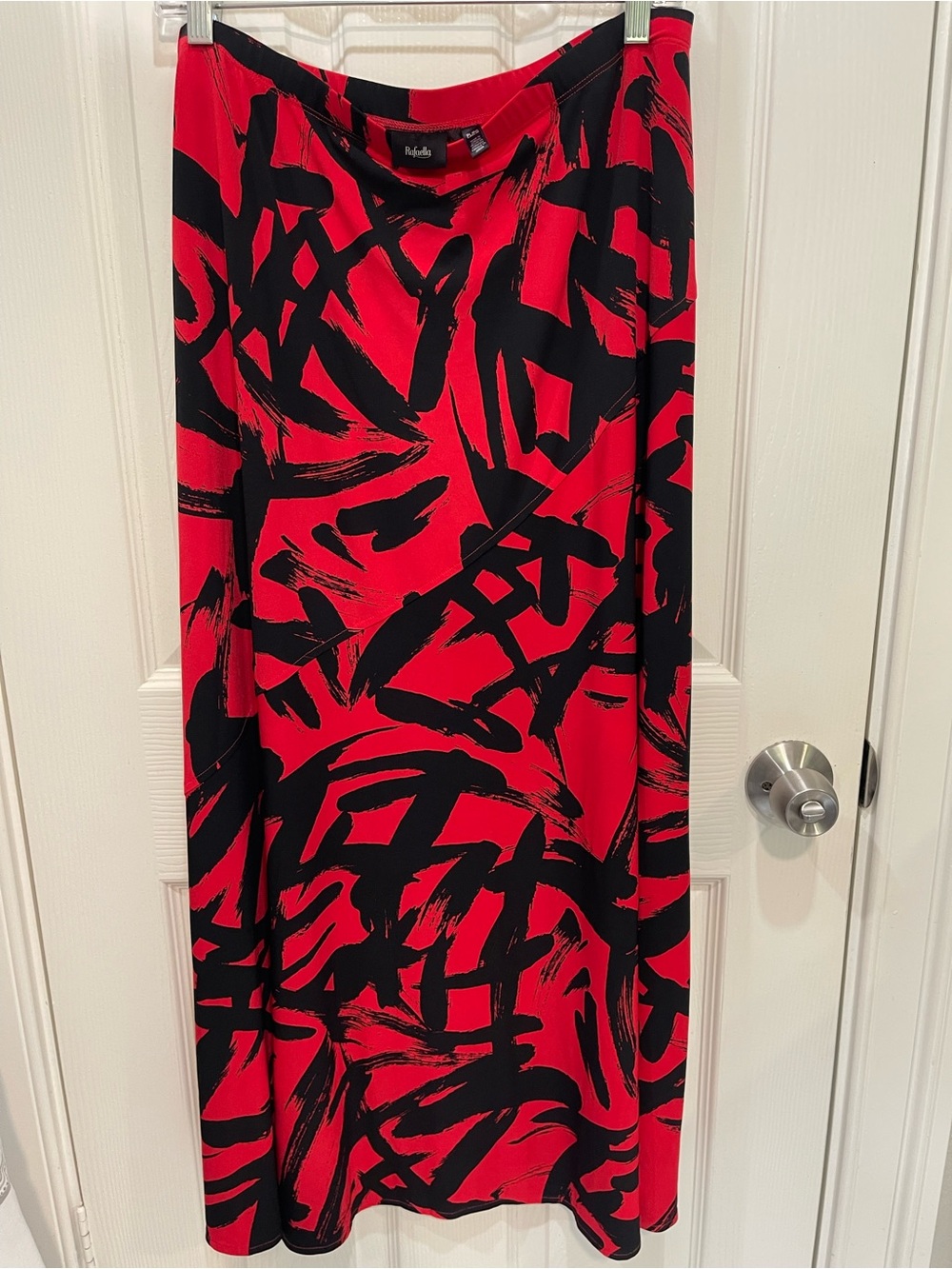 Rafaella Red Maxi Skirt with Black Abstract Brushstroke Print size PL